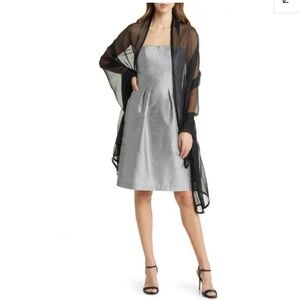 Nordstrom satin border silk chiffon scaf Black Elegant White Sheer Wrap